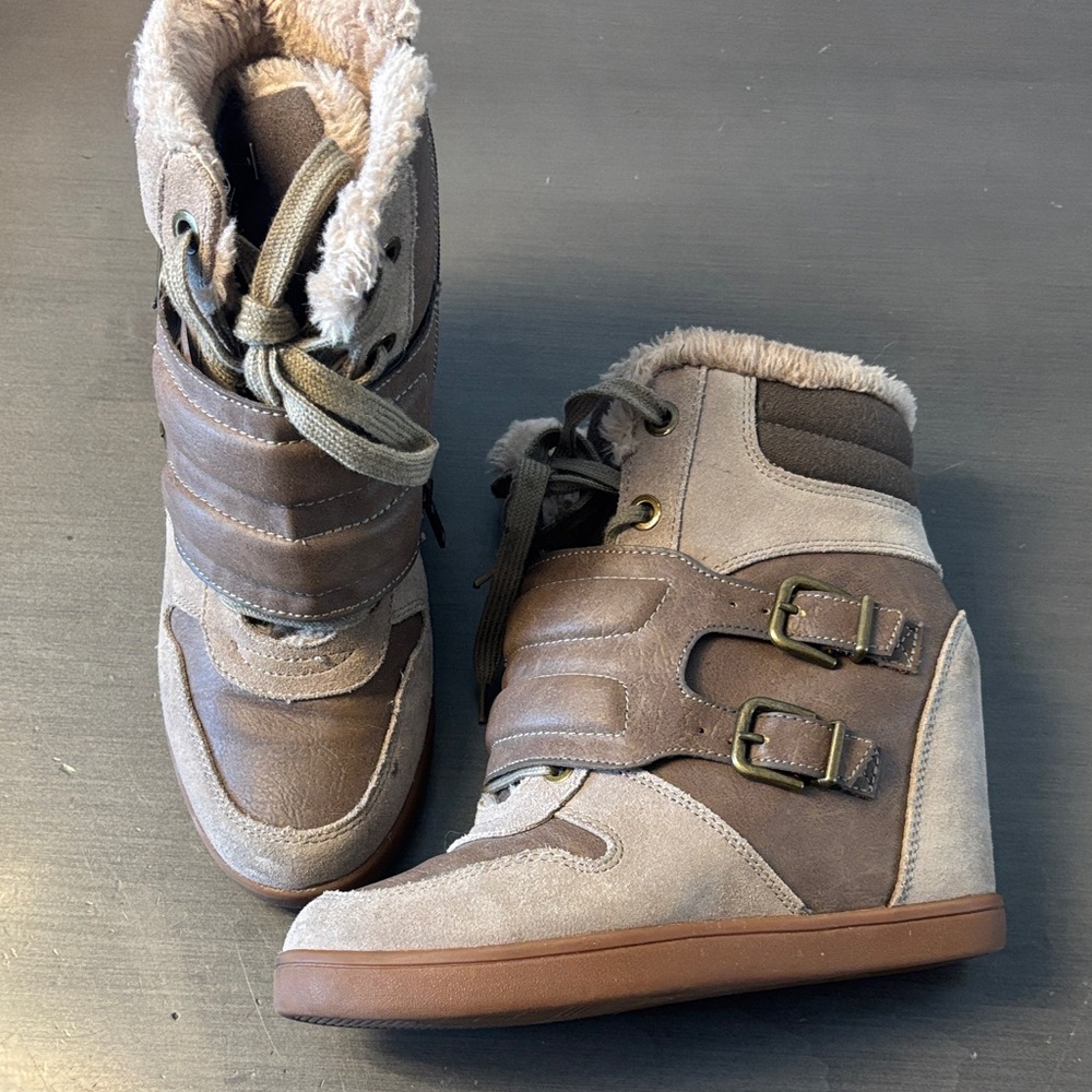 Aldo Brown and Tan Wedge Sneakers